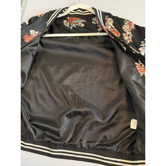 American Eagle Women's M Boho Satin Floral Zip Front Bomber Jacket Retro Italy - Picture 10 of 11